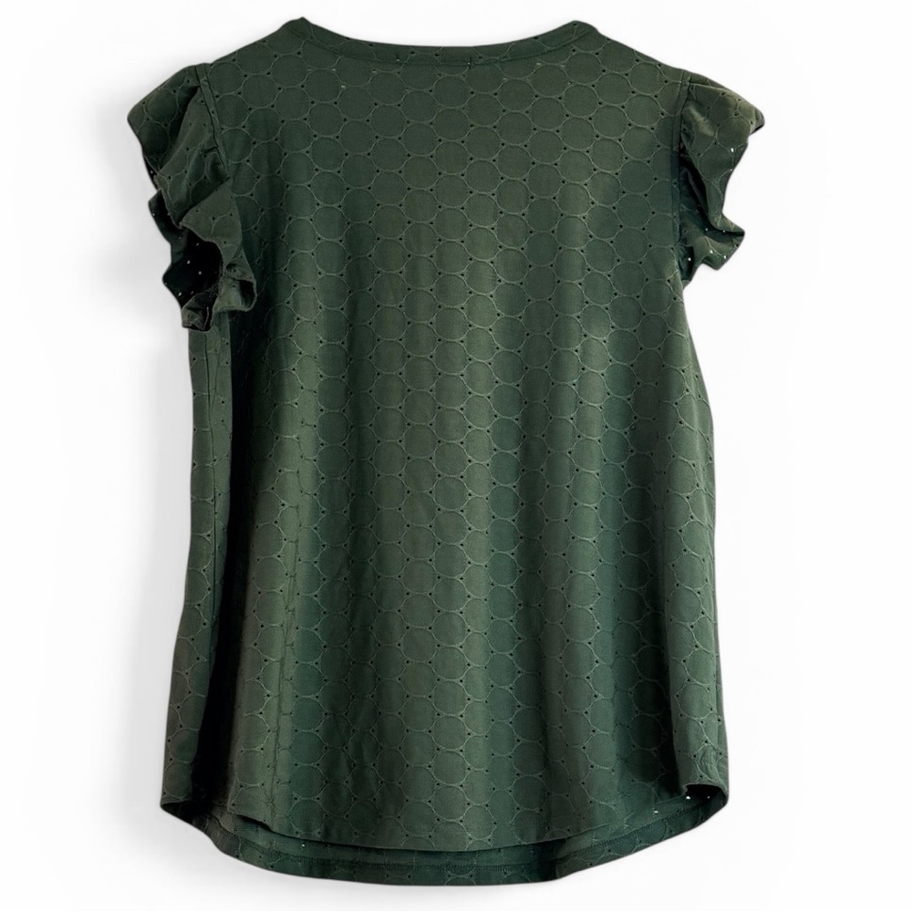 Kim & Cami Green Eyelet Ruffle Sleeve Top Size Small - Picture 2 of 5